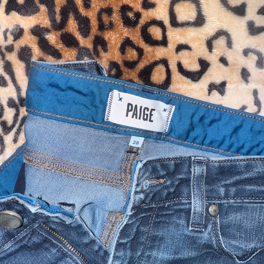 PAIGE Blue Classic Medium-Wash Jeans with Contrast Stitching